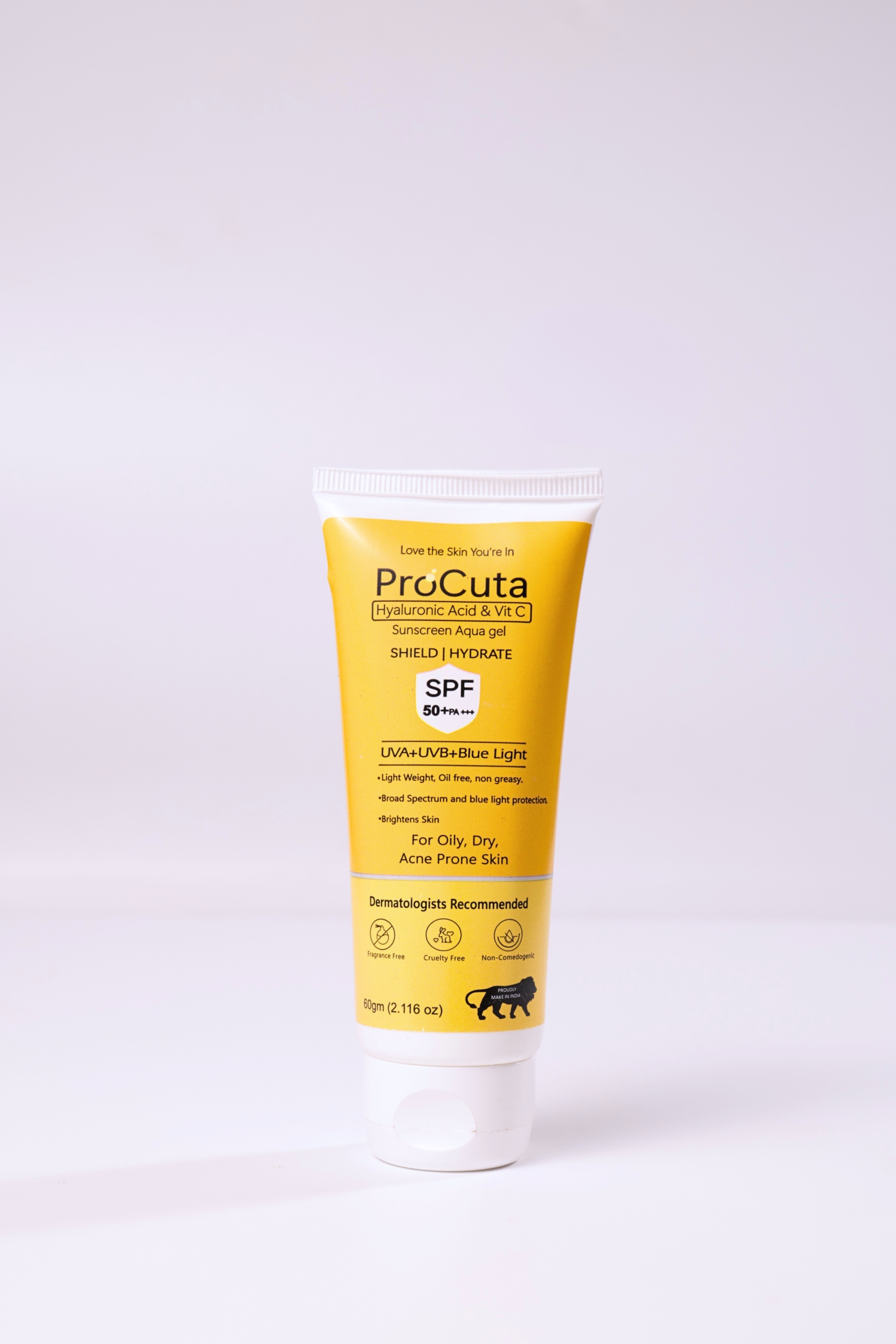 ProCuta Sunscreen Aqua Gel | SPF 50 PA+++, Broad-Spectrum UV Protection | Lightweight, Non-Greasy | No White Cast | For All Skin Type | 60 g